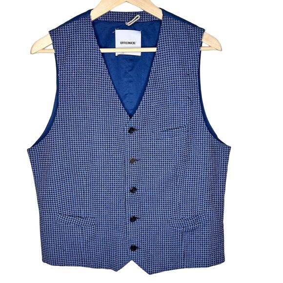 OFFICINA 36 Vest Waistcoat XL Mens Blue Houndstooth Knit Cotton Formal Wedding - Picture 1 of 11